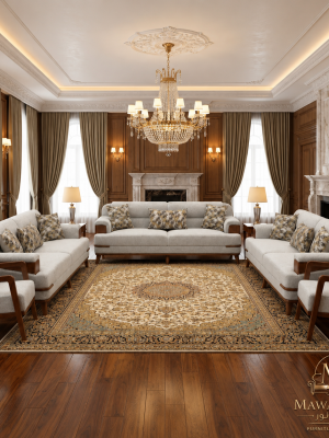Mawa Noor 11-seater light grey velvet sofa set in a living room